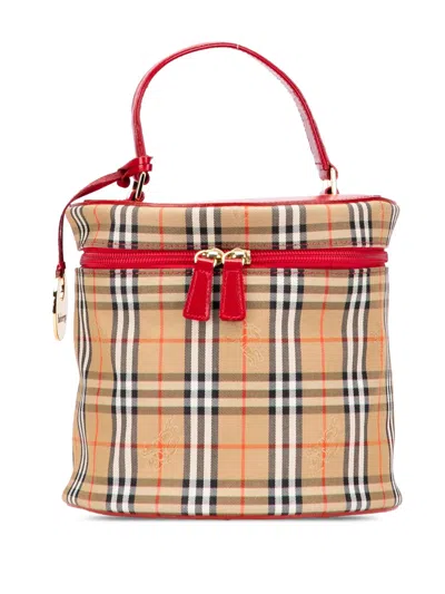 Pre-owned Burberry 20th Century Haymarket Check Canvas Vanity Bag In Brown