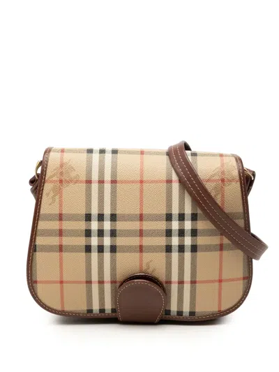 Pre-owned Burberry 20th Century Haymarket Check Coated Canvas Crossbody Bag In Neutrals