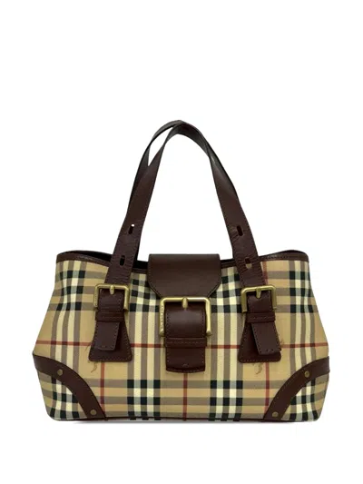 Pre-owned Burberry 20th Century Haymarket Check Coated Canvas Handbag In Neutral