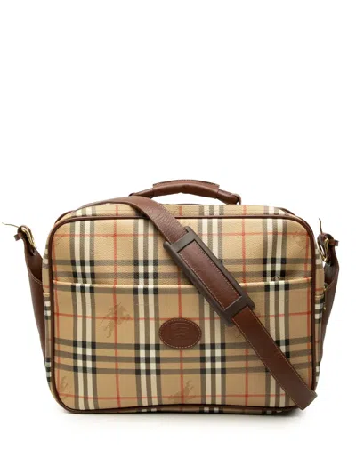 Pre-owned Burberry 20th Century Haymarket Check Coated Canvas Satchel In Neutrals