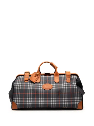 Pre-owned Burberry 20th Century Haymarket Check Coated Canvas Travel Bag In Blue