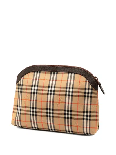 Pre-owned Burberry 20th Century House Check Coated Canvas Pouch In Brown