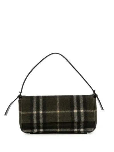 Pre-owned Burberry 20th Century House Check Wool Handbag In Green