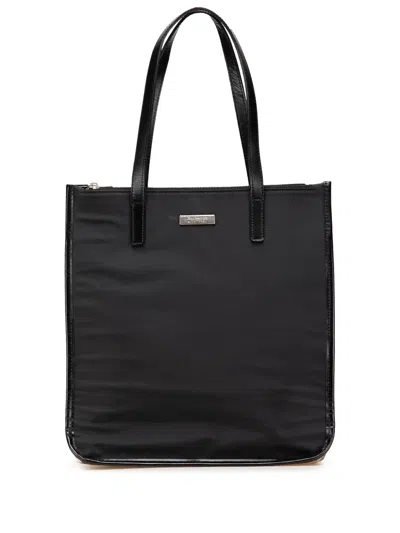 Pre-owned Burberry 20th Century Nova Check Trimmed Nylon Tote Bag In Black