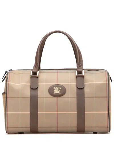 Pre-owned Burberry 20th Century Vintage Check Canvas Boston Bag In Brown
