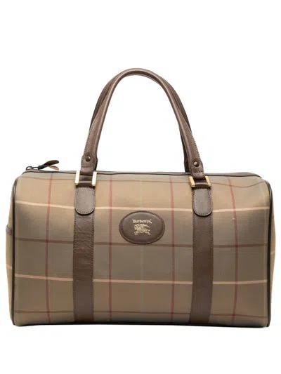 Pre-owned Burberry 20th Century Vintage Check Canvas Boston Bag In Brown