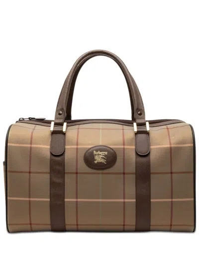 Pre-owned Burberry 20th Century Vintage Check Canvas Boston Bag In Brown