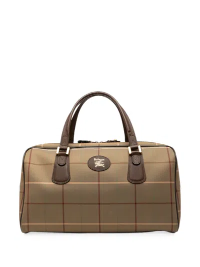Pre-owned Burberry 20th Century Vintage Check Canvas Boston Bag In Brown