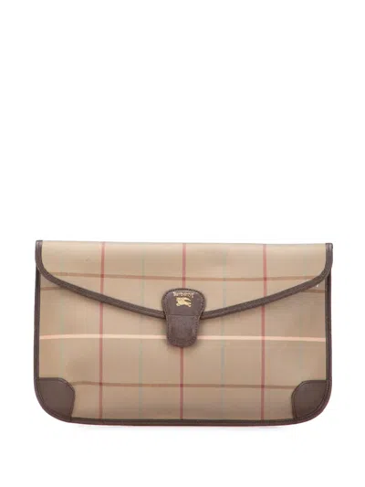 Pre-owned Burberry 20th Century Vintage Check Canvas Clutch Bag In Brown