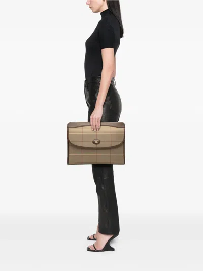 Pre-owned Burberry 20th Century Vintage Check Canvas Clutch Bag In Brown