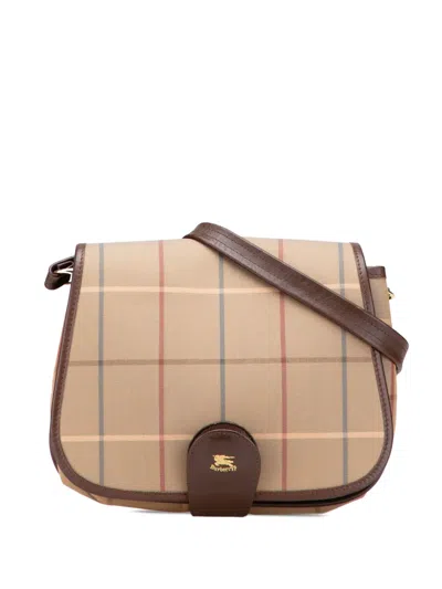 Pre-owned Burberry 20th Century Vintage Check Canvas Flap Crossbody Bag In Brown
