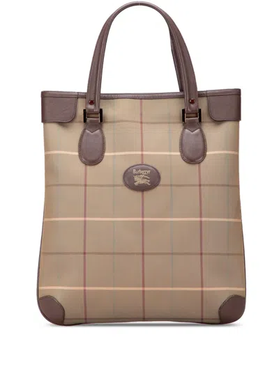 Pre-owned Burberry 20th Century Vintage Check Canvas Tote Bag In Brown