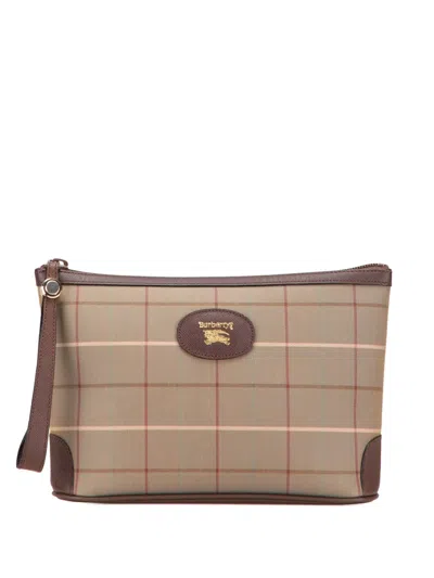 Pre-owned Burberry 20th Century Vintage Check Canvas Wristlet Clutch Bag In Brown