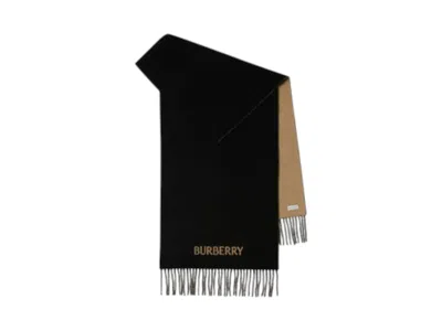 Pre-owned Burberry 210x45 Knight Cashmere Reversible Scarf In Camel/ Black In Multi