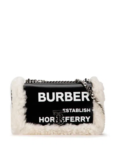 Pre-owned Burberry 21st Century Medium Shearling Trimmed Coated Canvas Lola Crossbody Bag In 黑色