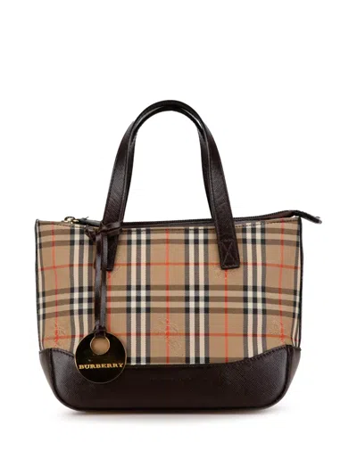 Pre-owned Burberry 21th Century Haymarket Check Canvas Handbag In Brown