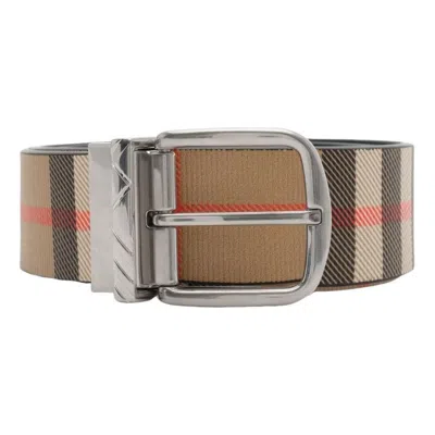 Burberry 26 Reversible Check Pin Belt 'black Sand Beige' In Pattern