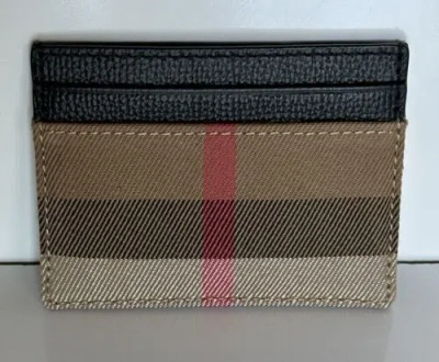 Pre-owned Burberry $260  Vintage Check Archive Beige/black Leather Card Case 80731411
