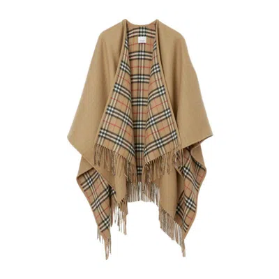 Burberry Charolette Reversible Check Wool Cape In Archive Beige Check