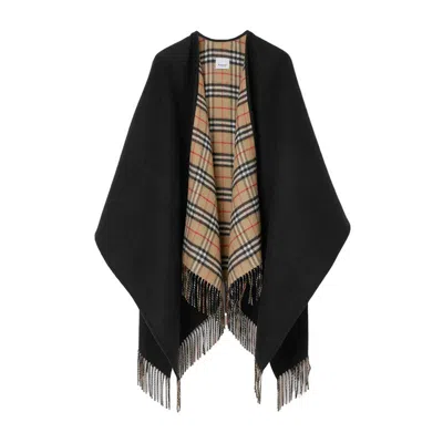 Burberry Cape With Check Pattern In Black