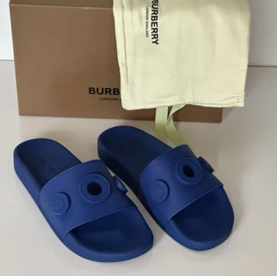 Pre-owned Burberry $420  Eyelet Men's Furley Royal Blue Slide Sandals 9 Us (42) 8049674 In Depp Royal Blue