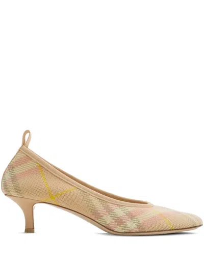 Burberry 45mm Check Knit Baby Pumps In Neutrals