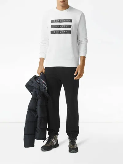 Pre-owned Burberry $520  Men's White Cotton Black Striped Tape Print Sweatshirt 8021971