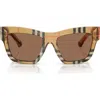 Burberry Be4449f Acetate Square Sunglasses In Check Sand/dark Brown