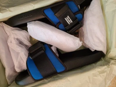 Pre-owned Burberry $550  Men Sandals / Slides ? Authentic Sz. 10 Limited Edition Blue In Multicolor