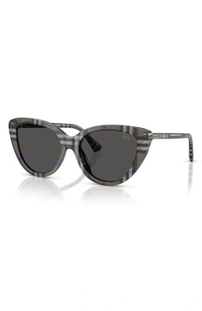 Burberry 55mm Cat Eye Sunglasses In Check Lichen/dark Grey