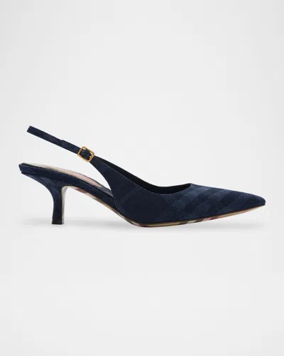 Burberry 55mm Dame Check Denim Slingback Pumps In Blue
