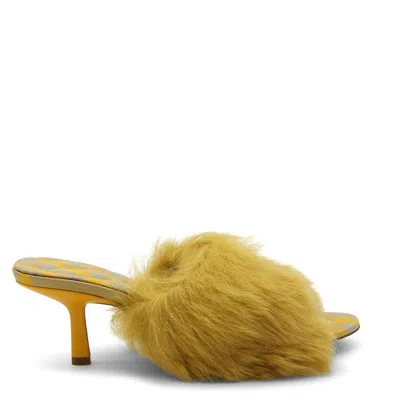 Burberry Jackie Shearling And Leather Mules In Yellow