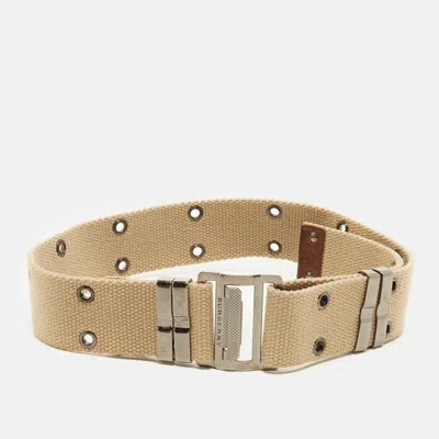 Pre-owned Burberry 65 Cm Adjustable Waist Belt Beige/brown Canvas And Leather