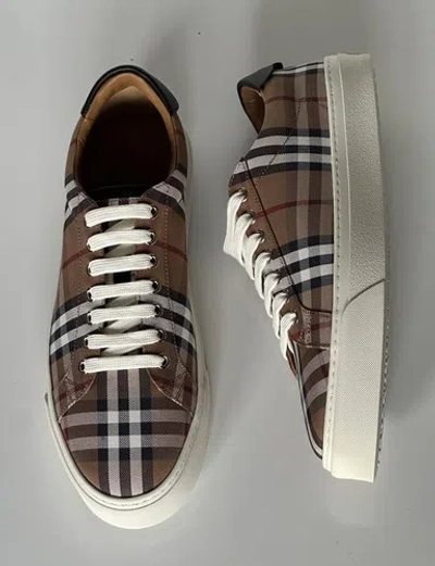 Pre-owned Burberry $650  Men's Birch Brown Checks Low Top Sneakers 9 Us (42 Eu) 8048156