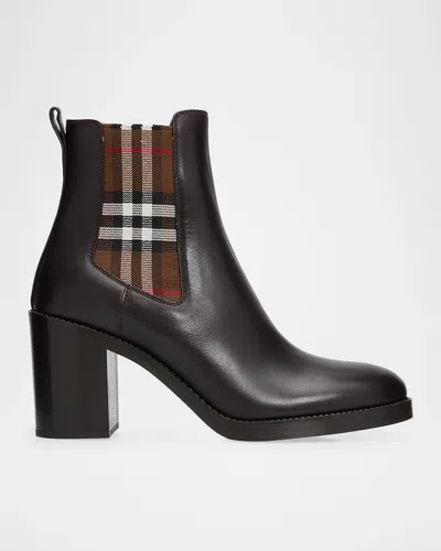 Burberry 70mm Hampstead Leather Chelsea Booties In Peat Brown