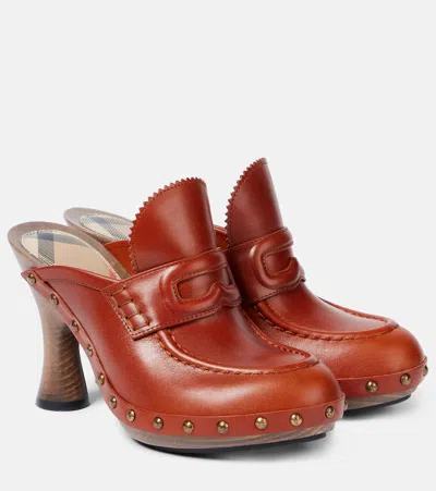 Burberry 75 Leather Mules In Brown