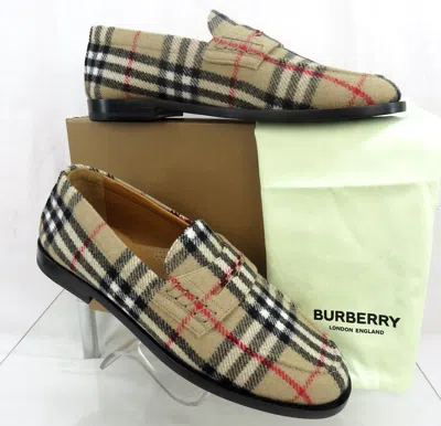 Pre-owned Burberry $790  Hackney Beige Check Wool Penny Loafers 43.5 Us 10.5 Italy