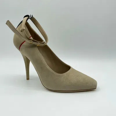 Pre-owned Burberry $790  Women's Tan Suede Ankle Heel Pump Eu 38.5 / Us 8.5 8017176 In Brown