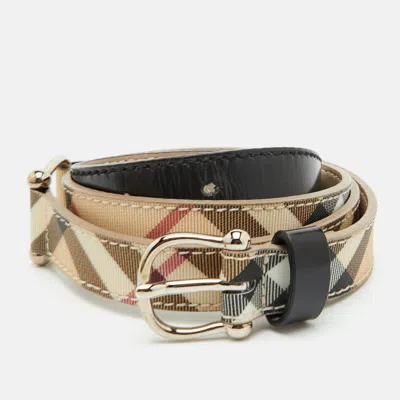 Pre-owned Burberry 80 Cm Buckle Belt Beige Coated Canvas In Sand