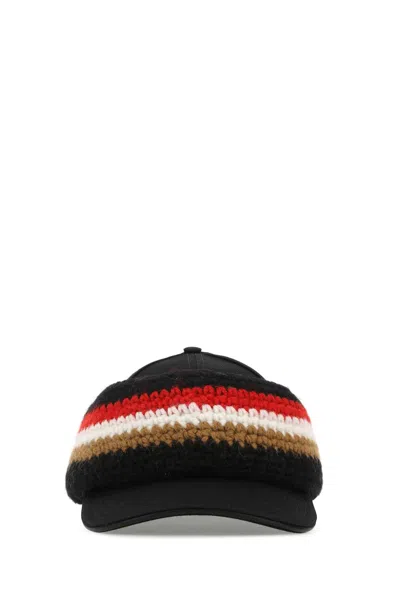 Burberry 8052498 Knit-striped Baseball Cap In Black