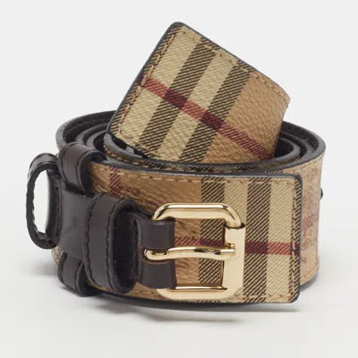 Pre-owned Burberry 80cm Buckle Belt Brown/beige Haymarket Check Coated Canvas And Leather