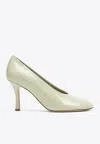 Burberry Beige Shiny Lambskin Pumps With Quilted Insole In White