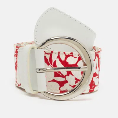 Pre-owned Burberry 85 Cm Buckle Belt Red/white Floral Canvas And Leather