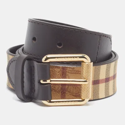 Pre-owned Burberry 85cm Buckle Belt Beige/brown Haymarket Check Coated Canvas And Leather In Sand