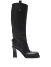 Burberry Leather Cavalier Heel Boots In Black