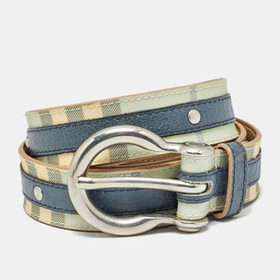 Pre-owned Burberry 90cm Buckle Belt Blue House Check Coated Canvas And Leather