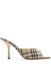 Burberry 90mm Lf Mews Check Textile Mules In Brown