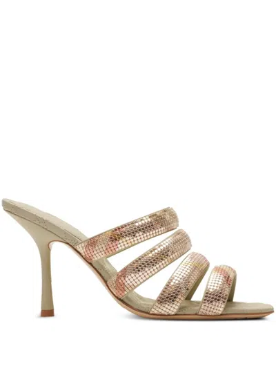 Burberry Mews Brass Check Four-band Slide Sandals In Gloss
