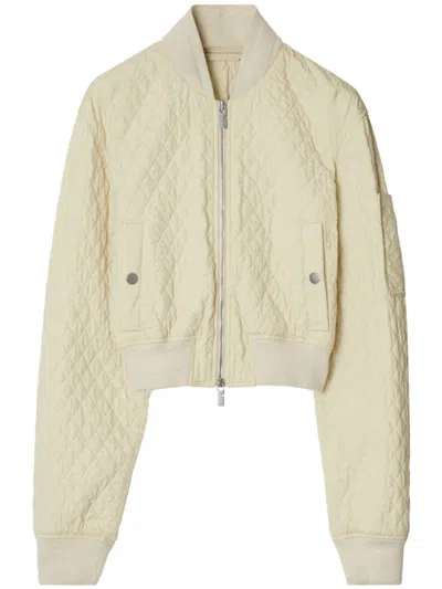 Burberry Womens Cropped Quilted Bomber Jacket In Neutral