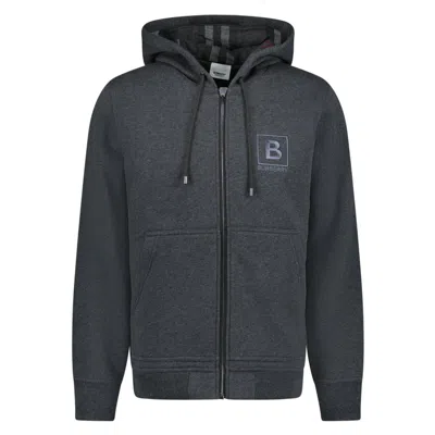 Pre-owned Burberry $920 Mens  Fordson Gray Cotton Bbox Logo Zip Check Hoodie Jacket Size L